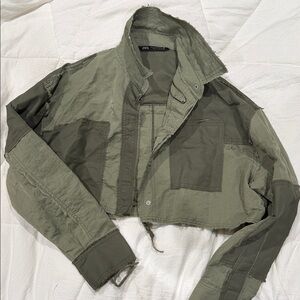 Zara Olive Patchwork Cropped Jacket
